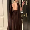 dos nu café fluide robe de soirée sexy décolleté plongeant abaya robe de bal moderne une ligne offre spéciale gala fête vêtements de cérémonie