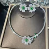 Ensemble de bijoux en zircone émeraude pour femmes, délicat et Noble, couleur argent 925, magnifique collier et boucles d&rsquo;oreilles pour Banquet de mariée