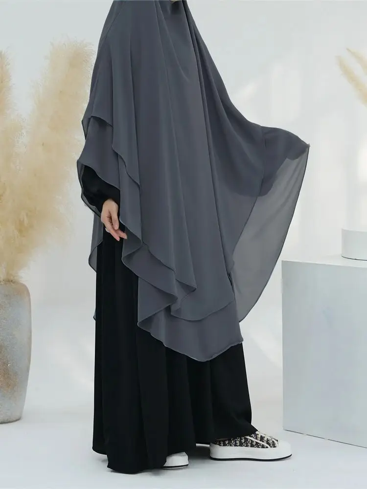 eid mousseline de soie gris noir blanc khimar abaya dubaï luxe islam musulman hijab robes pour femmes jilbab kebaya niqab musulmane femme