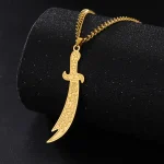 EUEAVAN islamique Imam Ali Zulfiqar épée pendentif collier en acier inoxydable calligraphie arabe colliers musulmans bijoux religieux
