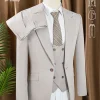 costume trois pièces beige gris pour hommes, élégant, coupe cintrée, formel, bureau et loisirs, banquet, ensemble de marié, robe de mariée