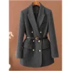 marron avec ceinture une veste en laine vintage pour les femmes automne et hiver 2025 nouveau populaire saisonnier vert tempérament haut femme blazer