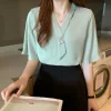 chemise élégante avec nœud de couleur unie, chemisier ample à manches longues et à lacets, chemisiers professionnels en mousseline de soie pour femmes de bureau, printemps automne
