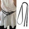 rivet oeillet bricolage porter ceinture de taille en cuir pu double cercle chaîne de taille nouée extra longue ceinture mince double couche trou ceinture