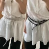 rivet oeillet bricolage porter ceinture de taille en cuir pu double cercle chaîne de taille nouée extra longue ceinture mince double couche trou ceinture