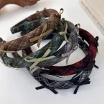 Bandes de sauna à nœud à carreaux de style preppy pour femmes et filles, cerceau de cheveux de tempérament, bande de cheveux colorée, accessoires de cheveux rétro féminins, mode