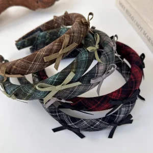 Bandes de sauna à nœud à carreaux de style preppy pour femmes et filles, cerceau de cheveux de tempérament, bande de cheveux colorée, accessoires de cheveux rétro féminins, mode