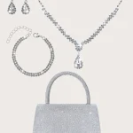 Sac de dîner pour femmes élégant, léger, simple et brillant, associé à des charmants colliers, bracelets et boucles d&rsquo;oreilles en strass, magnifique pochette pour femmes, est un portefeuille parfait pour les fêtes, les mariées et les étudiants Il est un meilleur cadeau pour tout le monde.