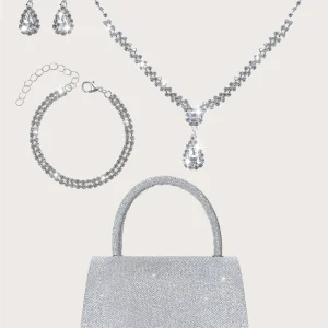 Sac de dîner pour femmes élégant, léger, simple et brillant, associé à des charmants colliers, bracelets et boucles d&rsquo;oreilles en strass, magnifique pochette pour femmes, est un portefeuille parfait pour les fêtes, les mariées et les étudiants Il est un meilleur cadeau pour tout le monde.