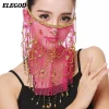 voile facial de danse du ventre pour femmes, accessoires de costume de danse indienne, masque de mascarade tribal à paillettes, écharpe enveloppante, masque à pompon