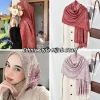 Écharpe de style ethnique imprimée élégante, écharpe hijab à pampilles jacquard, bandana fin, turban islamique pour femmes