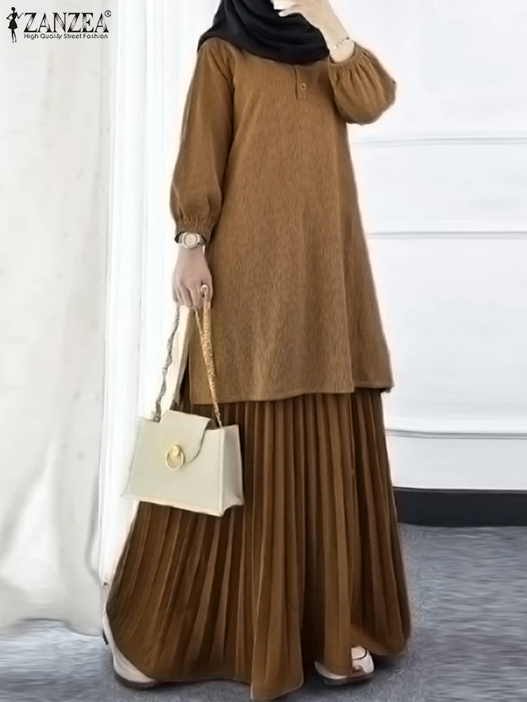 ZANZEA automne musulman deux pièces ensembles femmes tenues décontracté à manches longues hauts ensembles de robe Abaya costume dubaï Hijab survêtement 2025 ZANZEA automne musulman deux pièces ensembles femmes tenues décontracté à manches longues hauts ensembles de robe Abaya costume dubaï Hijab survêtement 2025