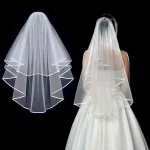 Voile de mariage court en Tulle avec peigne, voile de mariée blanc ivoire à deux couches pour mariée, accessoires de mariage