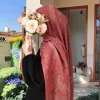 Écharpe de style ethnique imprimée de luxe, longue écharpe hijab en jacquard avec pompon, bandana enveloppant, châle pour femmes