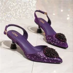 Sandales à talons aiguilles élégantes à bout pointu pour femmes, escarpins de luxe en cristal et diamants, talons hauts, chaussures de bal de mariage, Zapatos Mujer