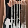 ceinture longue en dentelle pour femmes, élégante, avec nœud, chaîne, pompon en perles, décoration, chaîne nouée, robe à nouer, ceinture en jean