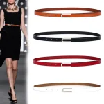 Ceinture fine en cuir véritable souple pour femmes, ceinture fine à boucle argentée