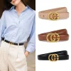 1 pièce de ceinture Gg de couleur unie à la mode avec une boucle en métal décontractée, adaptée aux jupes, costumes, jeans, ceinture accessoire de vêtements polyvalente