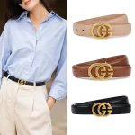 1 pièce de ceinture Gg de couleur unie à la mode avec une boucle en métal décontractée, adaptée aux jupes, costumes, jeans, ceinture accessoire de vêtements polyvalente