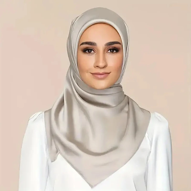 Foulard carré en Satin de soie 90 pour femme musulmane, couleur unie, châles Hijab, mode Simple, Turban islamique Foulard carré en Satin de soie 90 pour femme musulmane, couleur unie, châles Hijab, mode Simple, Turban islamique