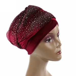 Turban Hijab en Velours pour Femme Musulmane, Foulard de Tête, Chapeau Africain à Longue Queue, Bonnet Islamique