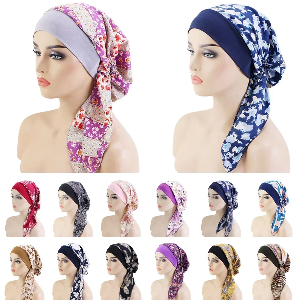 Femmes musulmanes Hijab Cancer chimio casquettes fleur impression Turban casquette perte de cheveux foulard élastique musulman Hijab écharpe chapeaux Femmes musulmanes Hijab Cancer chimio casquettes fleur impression Turban casquette perte de cheveux foulard élastique musulman Hijab écharpe chapeaux