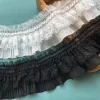 Ruban en dentelle extensible blanc noir, 1 mètre, garniture à volants élastiques pour coudre des vêtements, artisanat de bricolage
