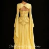 robe de soirée élégante en mousseline de soie, jaune et blanc, avec manches cape, col carré perlé de dubaï, dos nu, robes de bal formelles personnalisées