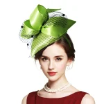 Chapeau fascinateur en Satin vert bleu noir, bandeaux avec voile de visage, nœud élégant, chapeau de fête de Cocktail de mariée, couvre-chef fascinateur