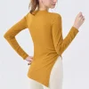 yoga gym cover up à manches longues couvrant les fesses femmes plissées fentes latérales ample décontracté automne fitness pilates vêtements de yoga pour les femmes