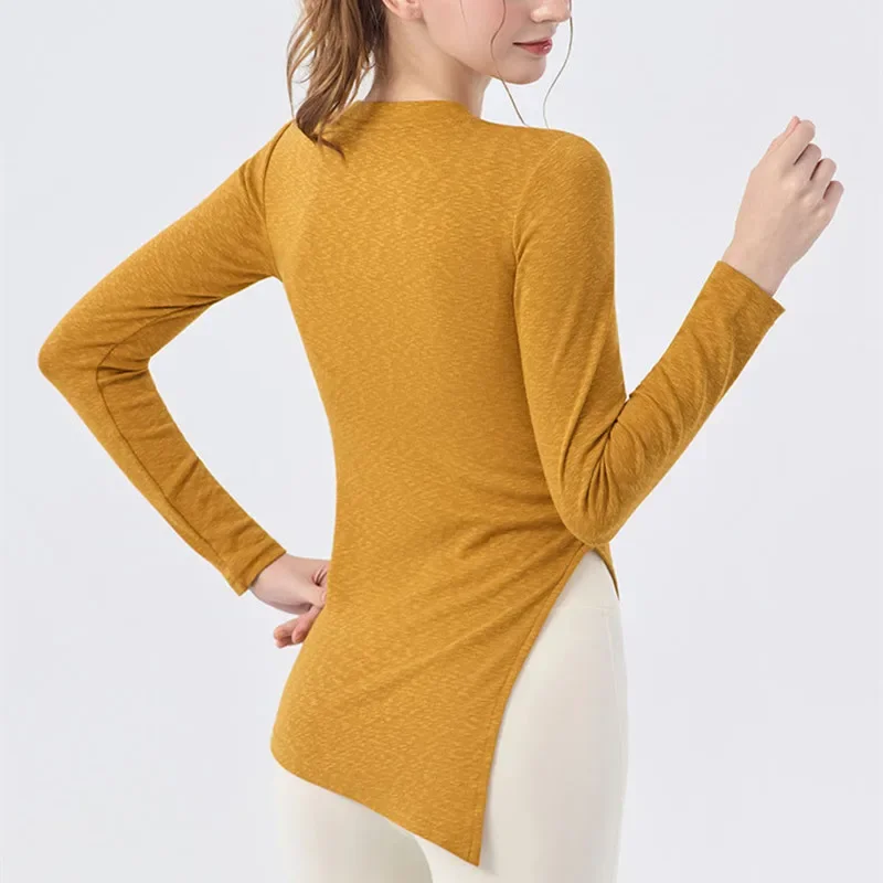 yoga gym cover up à manches longues couvrant les fesses femmes plissées fentes latérales ample décontracté automne fitness pilates vêtements de yoga pour les femmes