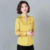 chemisier en satin à manches longues et col en v pour femmes, chemises vintage, mode élégante, avocat, vêtements de printemps