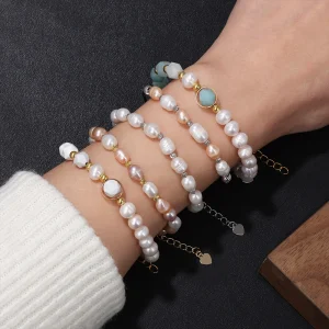 Bracelet de perles d’eau douce pour femmes, élégant, Baroque, perles naturelles, bijoux à la mode, cadeaux de mariage pour filles Bracelet de perles d’eau douce pour femmes, élégant, Baroque, perles naturelles, bijoux à la mode, cadeaux de mariage pour filles