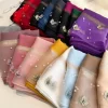Élégant mince foulard en soie perle grand papillon broderie écharpe foulard de luxe femmes hijab châles femme