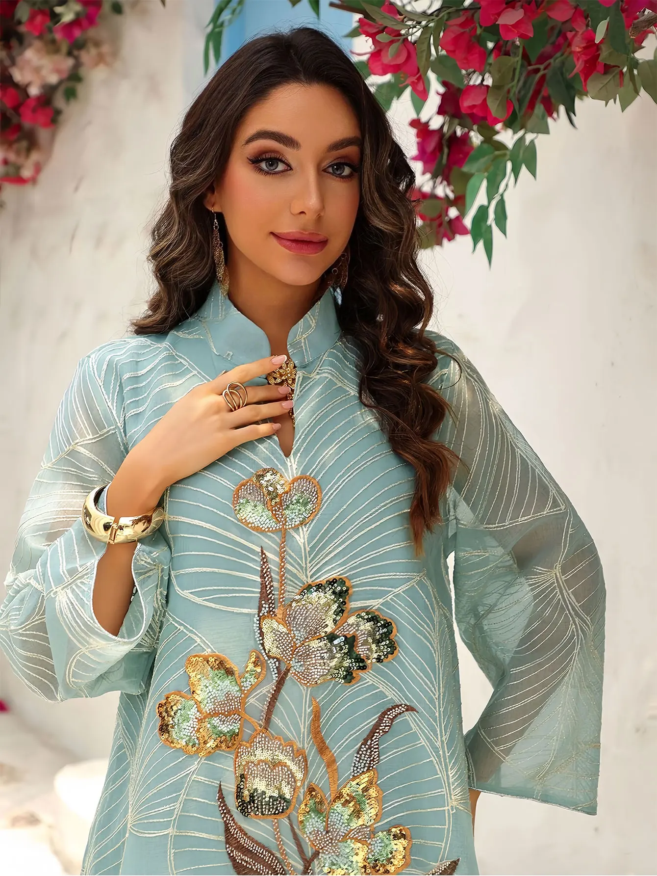 abaya musulman de luxe inspiré de la dubaï, broderie de fleurs à paillettes exquises sur motif de feuilles, idéale pour les événements sociaux du moyen orient