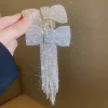 Épingle à cheveux à franges avec nœud en strass pour femmes, pince à cheveux de tempérament à la mode, accessoires de cheveux de luxe légers coréens, couleur or argent