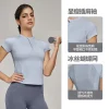 t shirt de sport respirant à manches courtes pour femmes, taille cintrée, coupe ajustée, haut de fitness amincissant, manches raglan à demi fermeture éclair