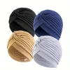 4 pièces/ensemble couleur unie Turban casquette élastique Bonnet foulard femmes chimio chapeaux décontracté plissé tête enveloppement