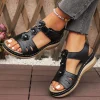 sandales d'été femmes 2025 nouvelle fleur plate forme compensée chaussures orthopédiques rétro décontracté confort peeping orteils
