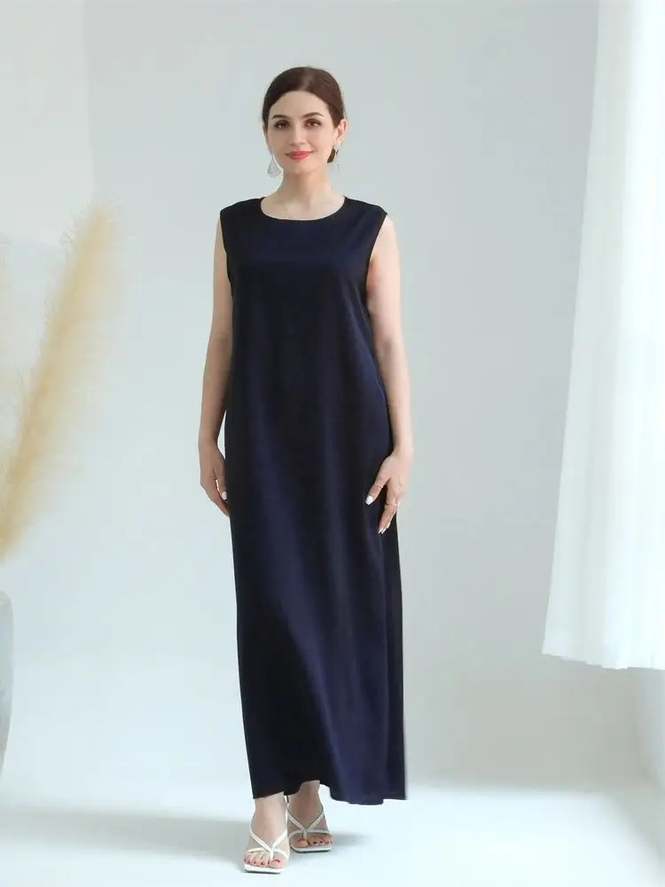 noir blanc satin soyeux miroitant sous abaya robe dubaï luxe 2024 été femmes turquie islam robe musulmane robes musulmanes