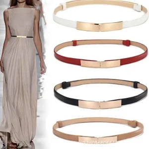 Ceinture robe Simple polyvalente mode femmes ceinture en cuir mince maigre métal or élastique boucle ceinture robe accessoires