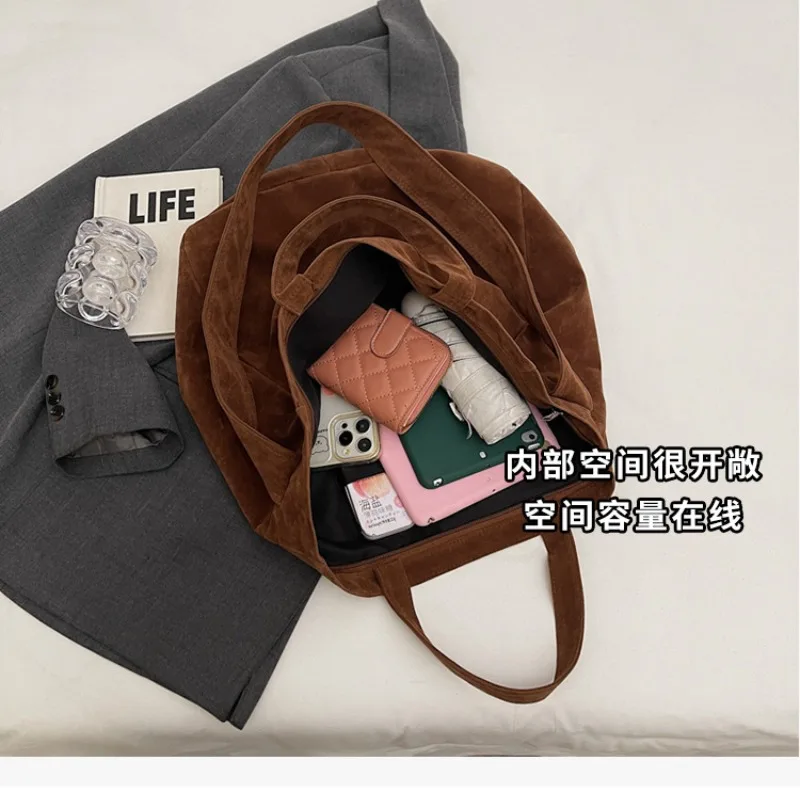 Sacs fourre-tout vintage en daim pour femmes, grand sac à bandoulière initié, sac à livres étudiant coréen, sacs à main, nouvelle mode, 2025