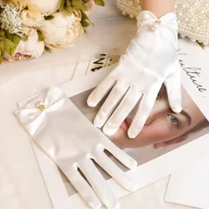 Gants Élégants en Satin avec Perles pour Femme, Accessoires de Banquet de Mariage, Courts, pour la Conduite, Blanc et Noir, pour Patients