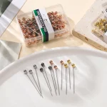 Aiguilles à tête de perle ronde en acier inoxydable, 100 pièces/boîte, épingles à coudre droites pour la couture, bricolage, outil de couture, positionnement