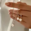 ensemble de bijoux en perles rondes pour femmes, 3 pièces, boucles d'oreilles, pendentif, collier, mode exquise, strass, double ensemble de bijoux de mariage, cadeau