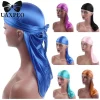 Mode pré-attaché soie Durag élastique Polyester Turban Hijab réglable Pirate chapeau hommes femmes