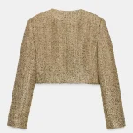 Manteau à fil brillant pour femmes, vestes courtes à points ouverts, Streetwear, col rond, manches longues, hauts décontractés, vêtements d&rsquo;extérieur Slim, printemps