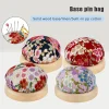 coussins à épingles à broder vintage, demi rond avec base en bois, porte aiguille pour bricolage, accessoires de couture artisanaux