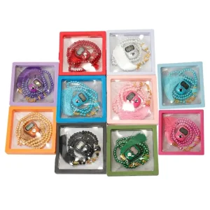 Ensemble de prière musulmane avec boîte-cadeau, pour 99 Bracelets de perles, bague de comptoir de doigt réinitialisable, cadeaux de prière Eid al-fitr, nouvelle collection 2025