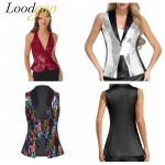 Paillettes gilet femmes mode gilets sans manches discothèque Bling gilets habillés hauts Rave Festival de musique fête brillant Cosutme